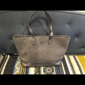 Tory Burch wool & leather gray tote/work bag